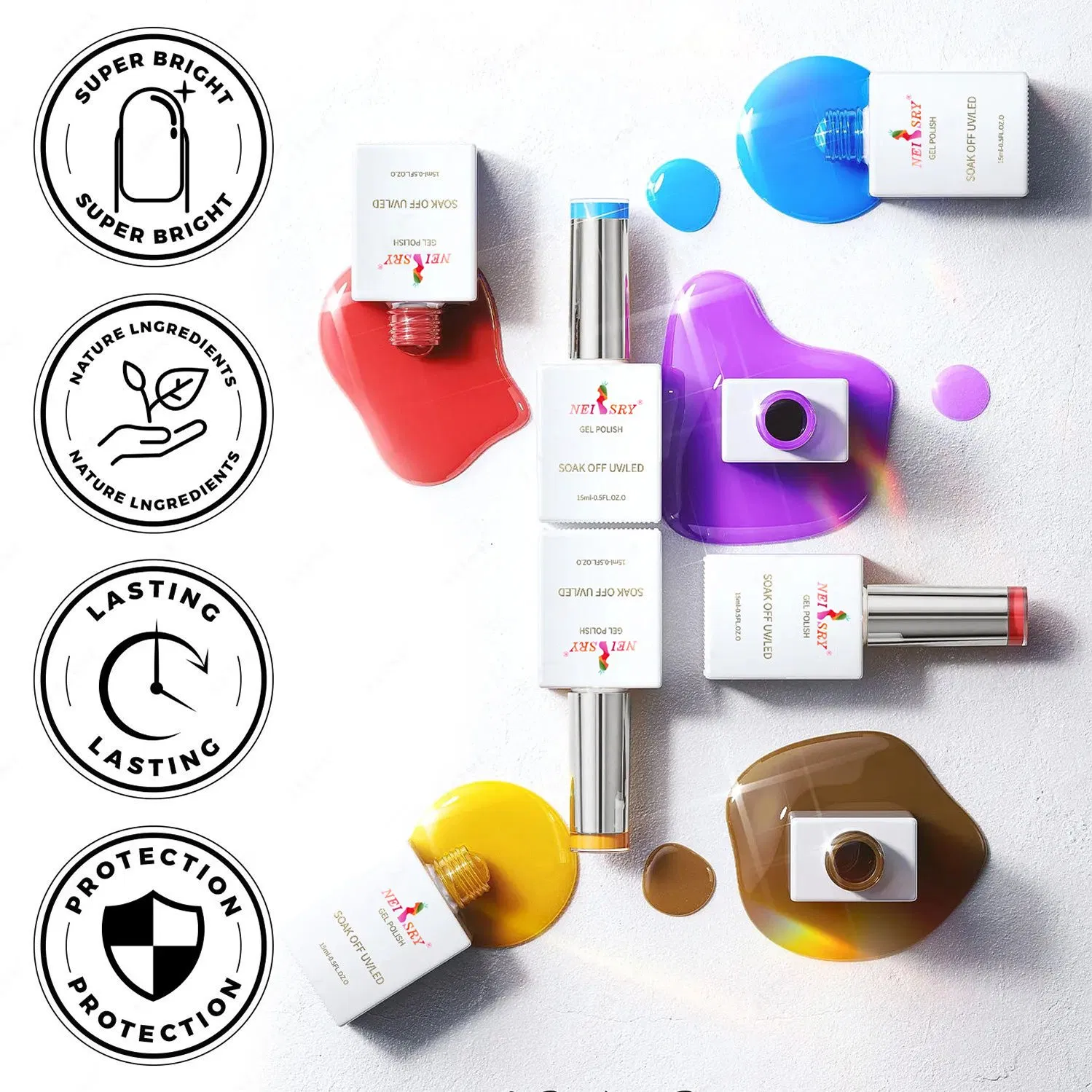 Neissry Professional 15ml UV Gel Nail Polish Set 1000 Colors Customizable Logo Nail Gel for DIY Salon