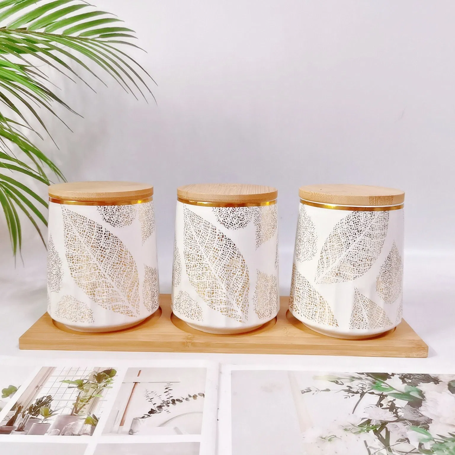 Manufacturer Hot Selling Ceramic Airtight Kitchen Containers Set Ceramic Canister for Kitchen Storage with Bamboo Lids 280ml 650ml