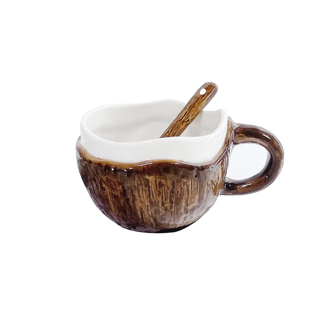 Stylish Vintage Ceramic Mug Irregular Handmade Design Perfect for Coffee & Oatmeal Breakfast