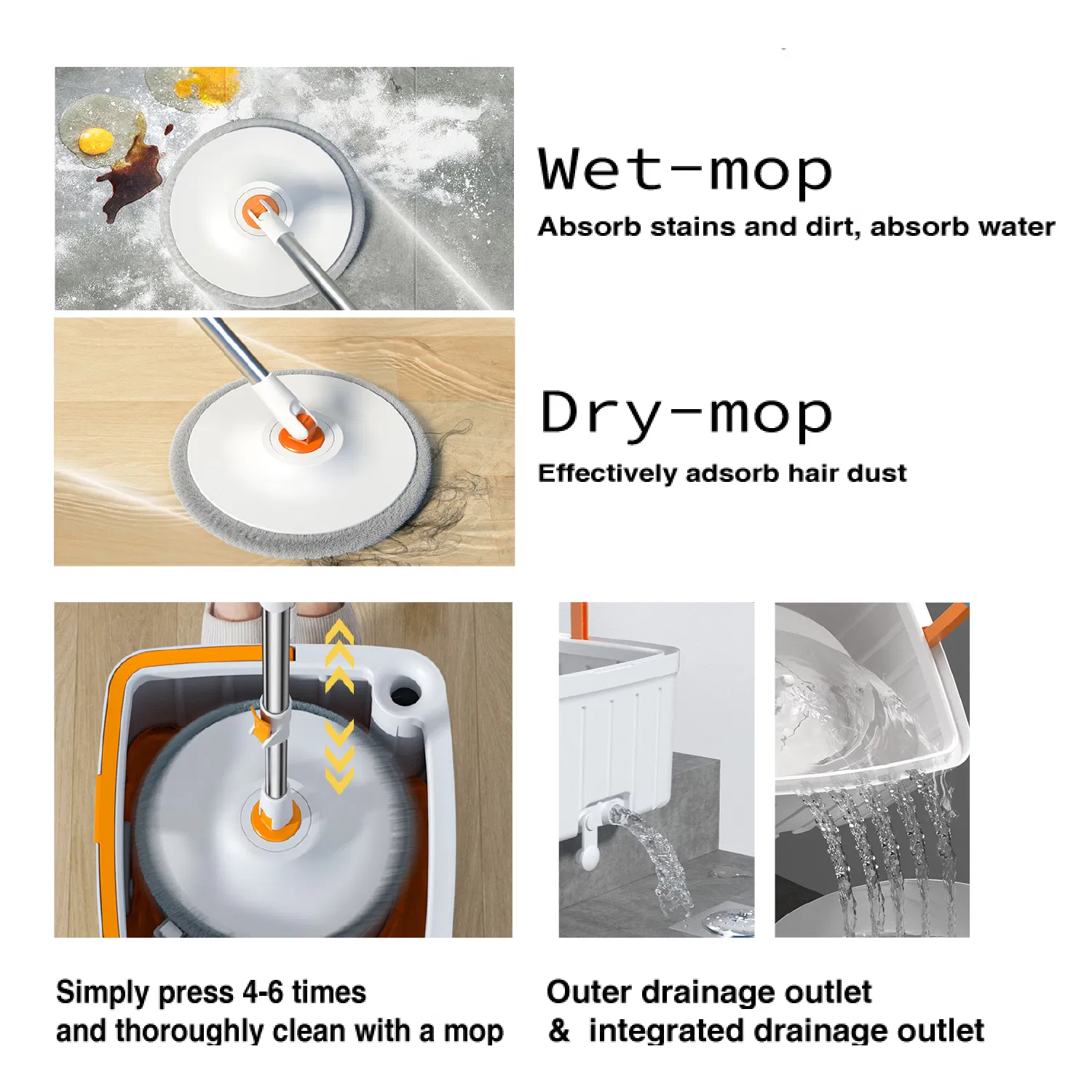 Household Cleaning Wholesale Microfiber 360 Water Squeeze Mop with Bucket