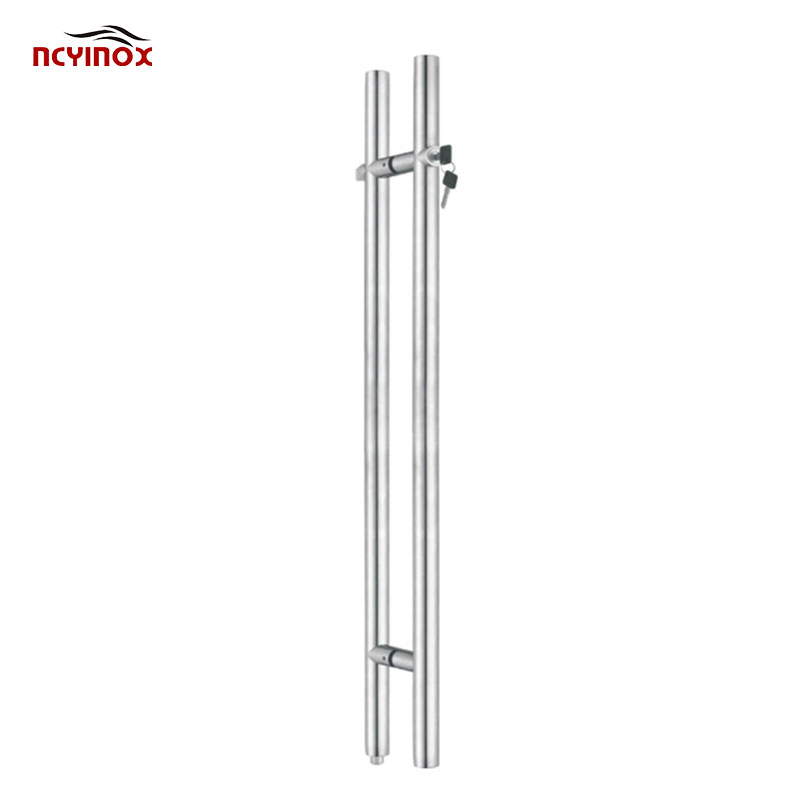 304 Stainless Steel Double-Side H Type Glass Door Long Pull Handle with Lock