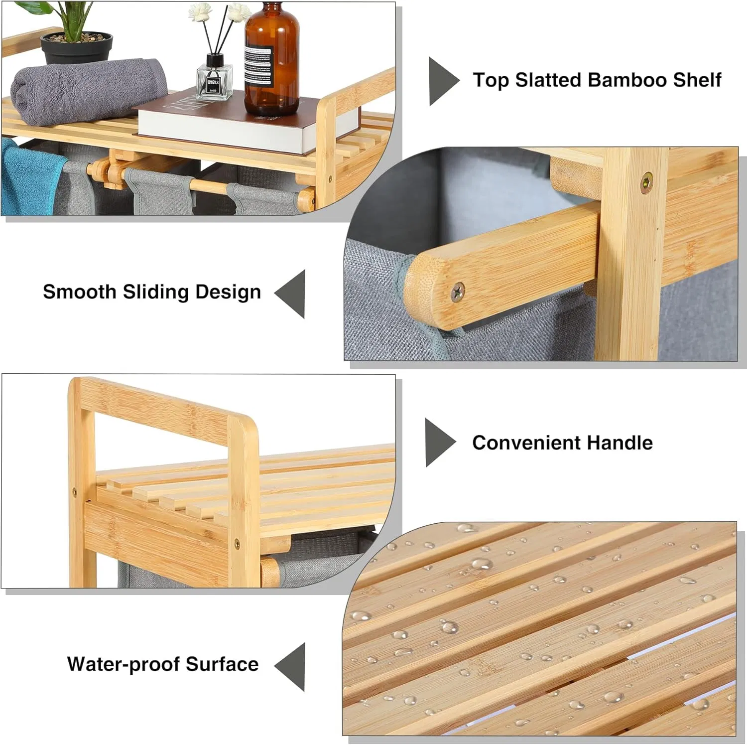 Household Bamboo Tape Rack Double-Draw Laundry Basket Bathroom Removable Laundry Basket