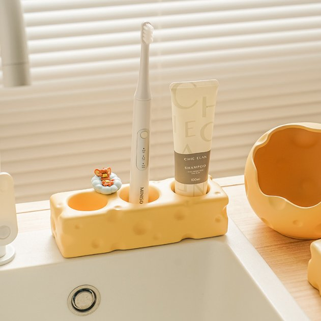 Cute Cheese-Shaped Ceramic Mouthwash Cup Premium Toothbrush Cup for Bathroom Sink