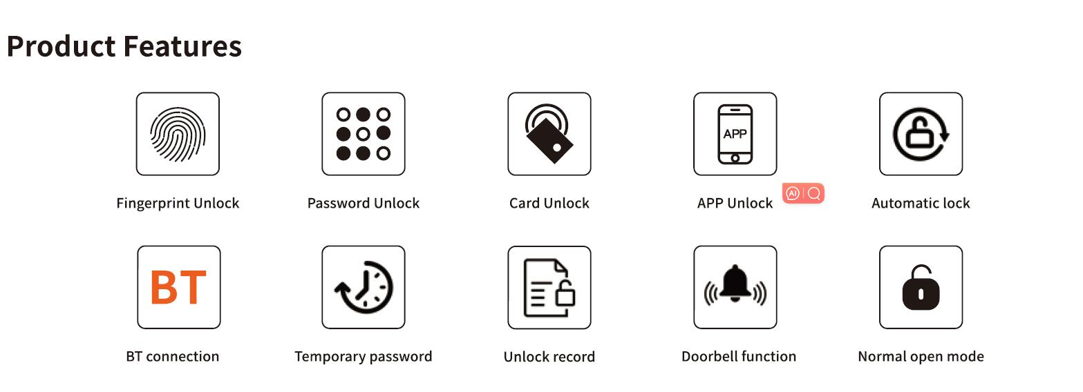 High Security Fingerprint/RFID Card/WiFi/Tuya/TT APP Digital Smart Glass Door Lock (254)