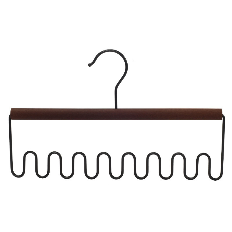 Tank Tops Hangers Iron Wire Wood Design Wave Foldable Clothes Hanger with 8 Hooks for Bra Tie