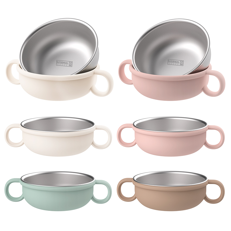 Wholesale Baby Products Bowls Colorful Food Warmer Tableware Silicone Seeleve Stainless Steel Feeding Bowl for Kids Baby