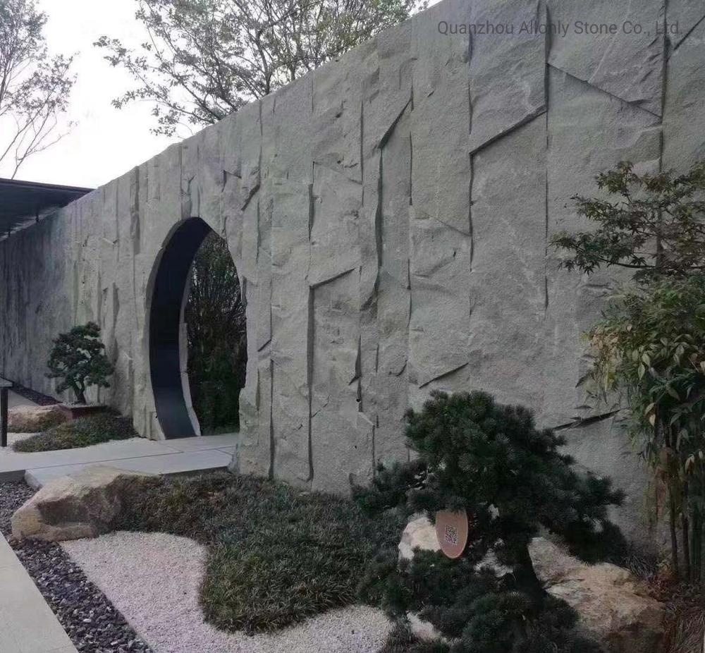 Natural Stone Tile Gardern Design Exterior Black Mushroom Granite Wall Cladding