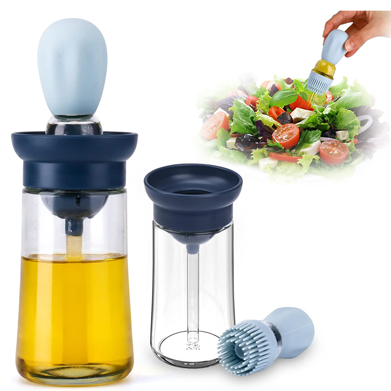 2 in 1 Silicone Dropper Oil Measuring Bottle Glass Olive Oil Dispenser Bottle with Silicone Brush Gadgets for The Kitchen