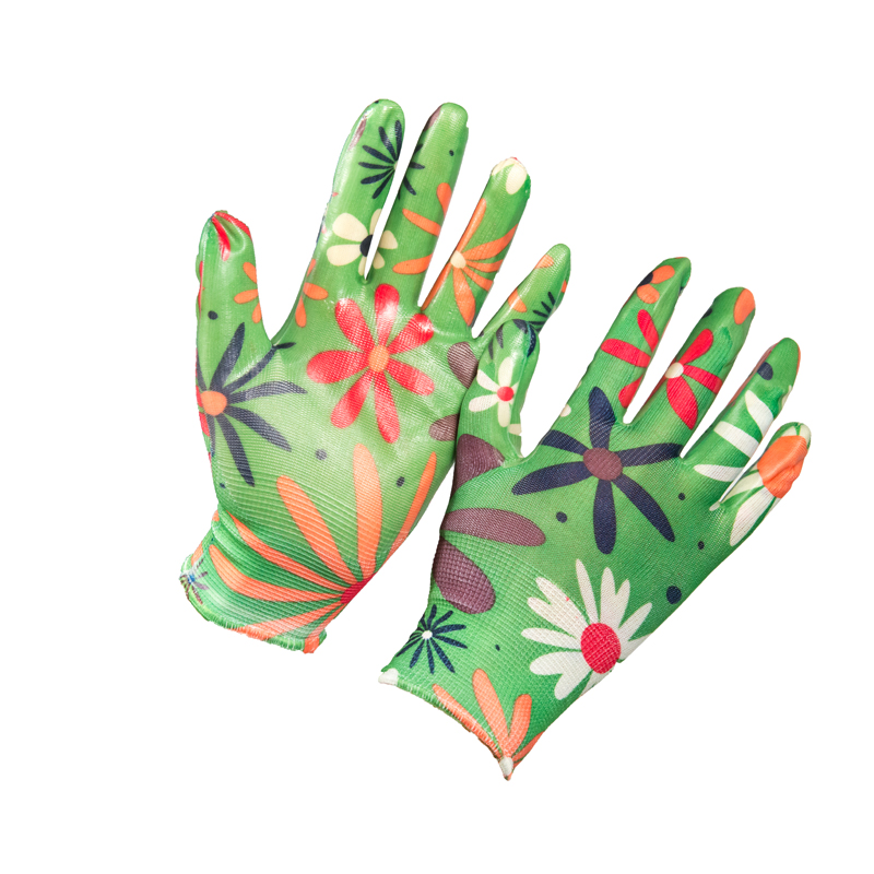 Floral Ladies Palm Coated Nitrile Gloves Gardening Gloves Work Glove