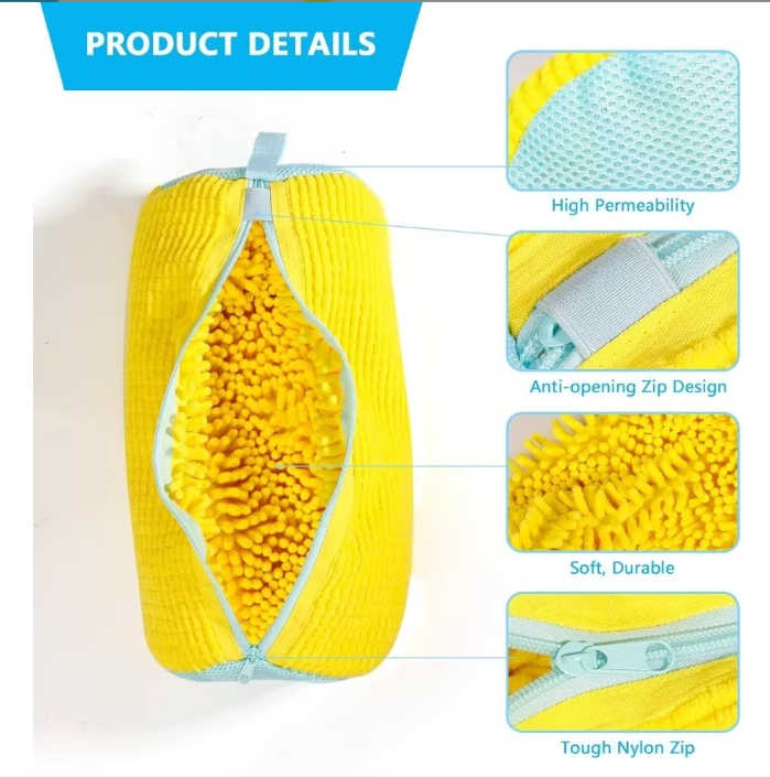 Eco-Friendly Reusable Shoe Washing Bag Chenille Lined Shoe Cleaning Bag for Travel and Storage