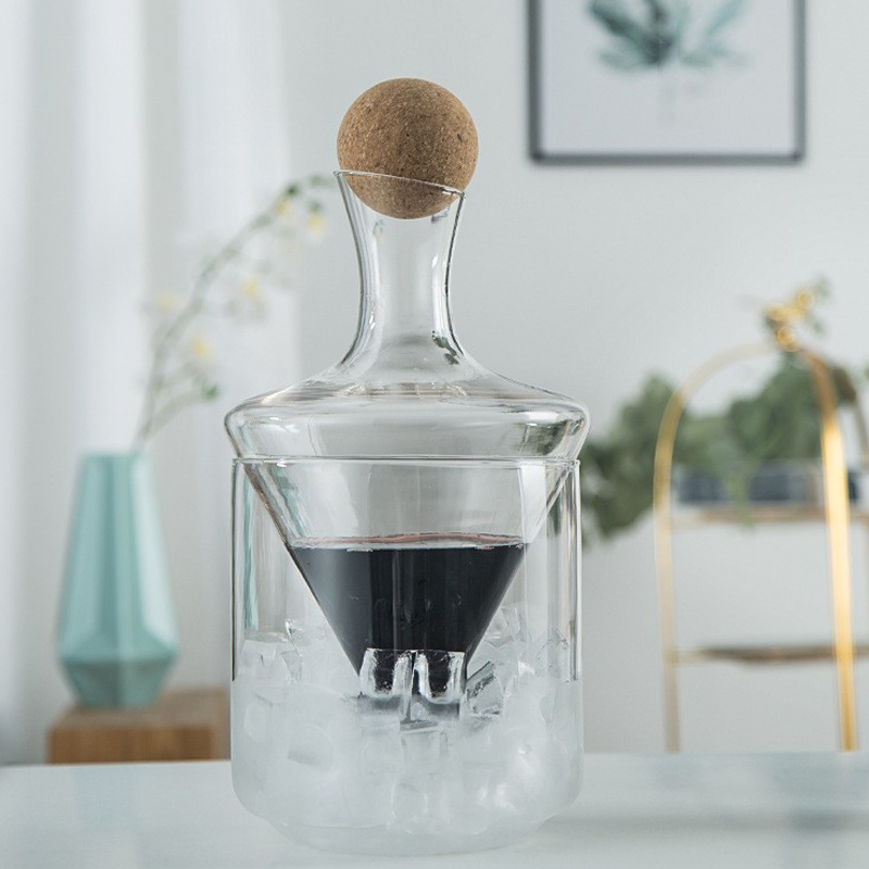 Separated Type Conical Tumbler Wine Decanter Chilled Glass Decanter with Ice Bucket
