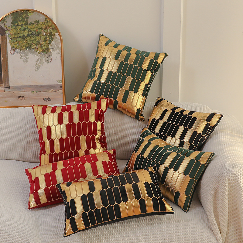 Pillow Case Golden Plaid Embroidery Velvet Cushion Cover Luxury European Pillowcase