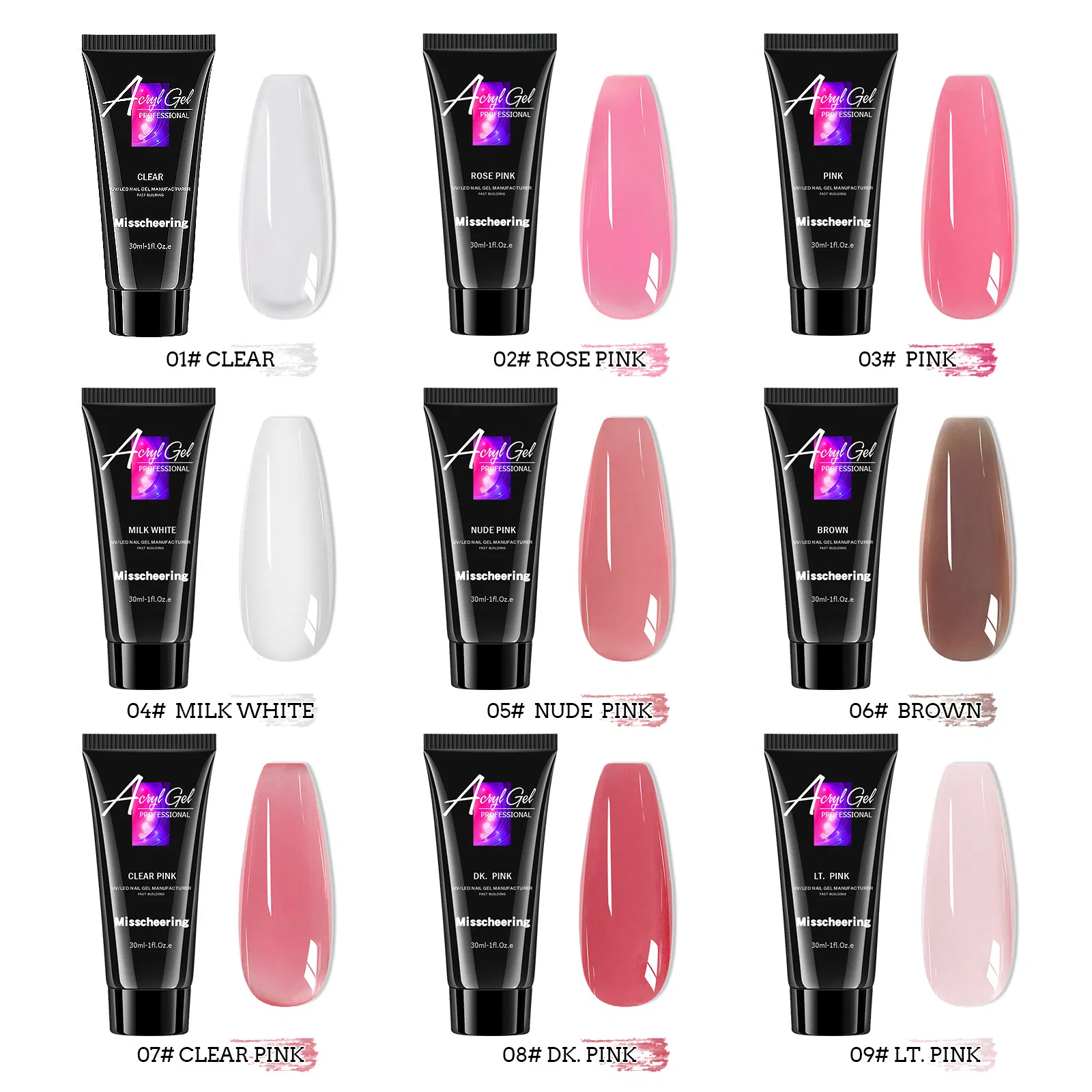 9 Colors Private Label Non Toxic UV Poly Nail Gel 30g Tube Professional Clear Poly Acryl Gel