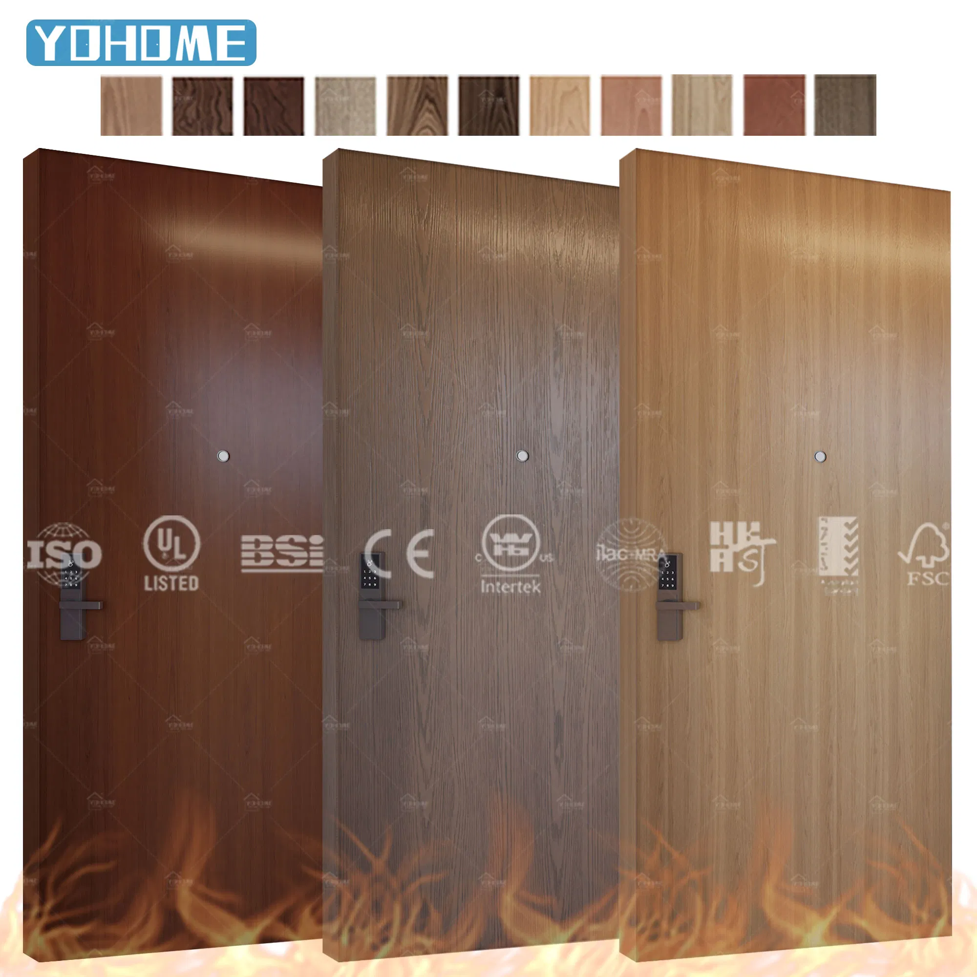 European Modern Wooden Hotel Apartment Fireproof Soundproof Oak Veneer 30 60 Minutes Fire Rated Wooden Door