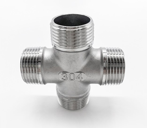 Stainless Steel Four Way Connector Pipe Fitting Male Thread Cross