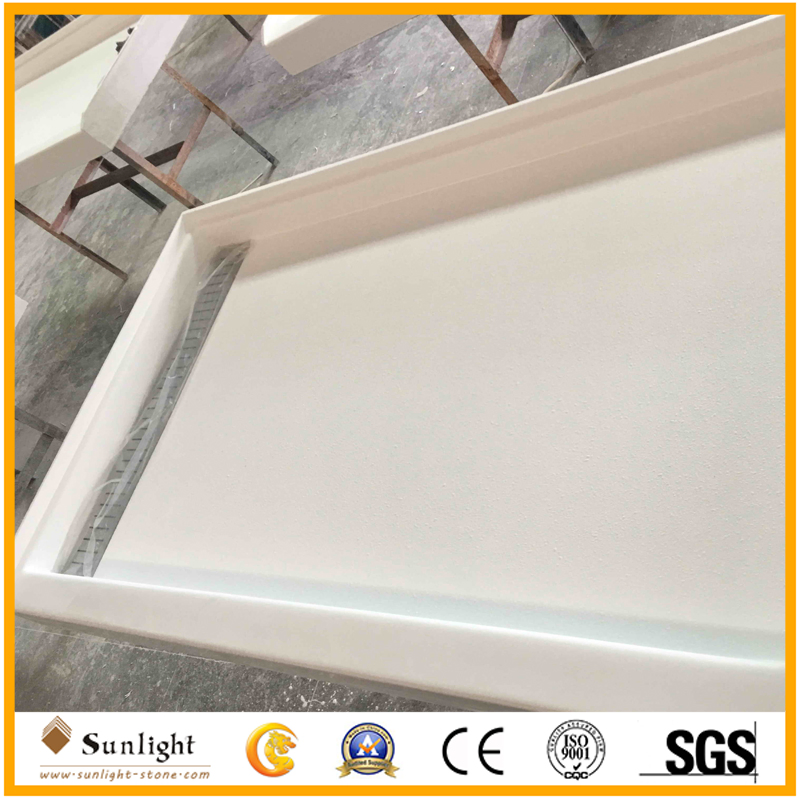 60X32X4 Cultured Marble Trench Drain Shower Base, Shower Pan with Stainless Steel Drain Cover