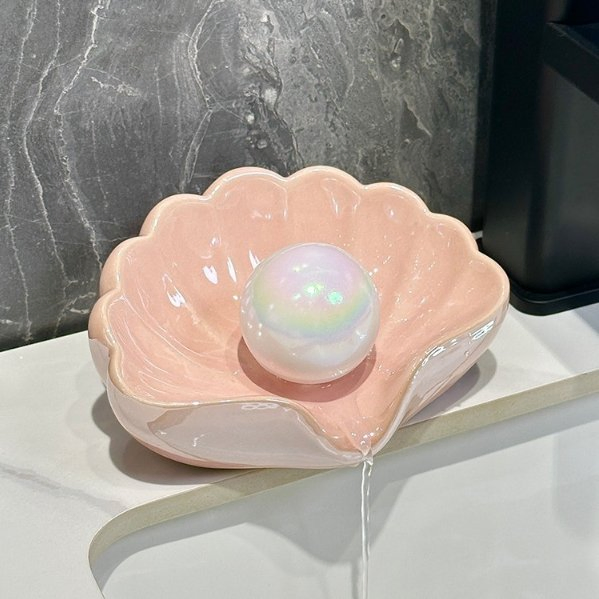 Shell-Shaped Drainage Soap Dish, Ceramic Soap Holder, Soap Drainage Storage Rack