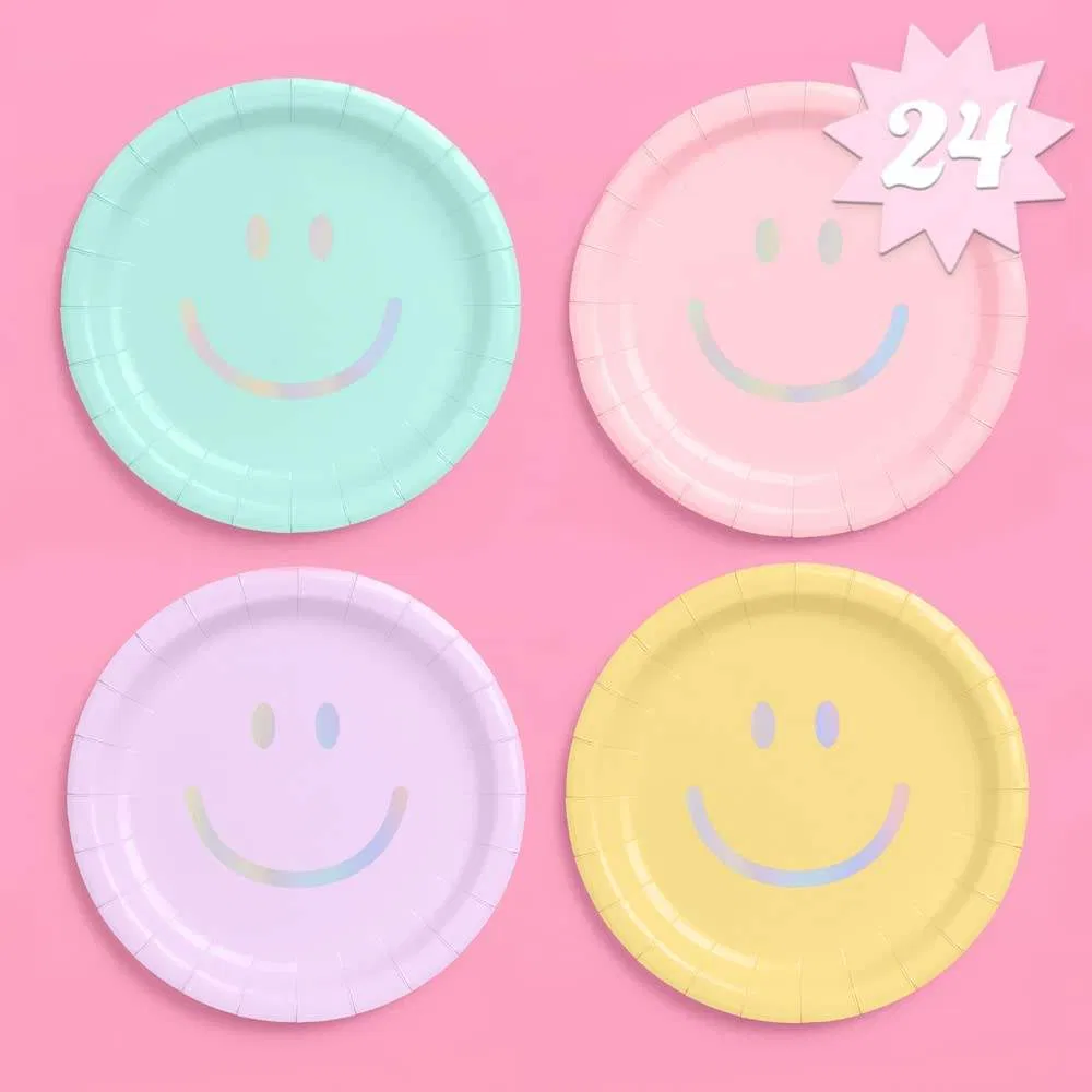 Disposable Tableware Set Party Supplies Custom Cute Smiling Face Birthday Paper Plates