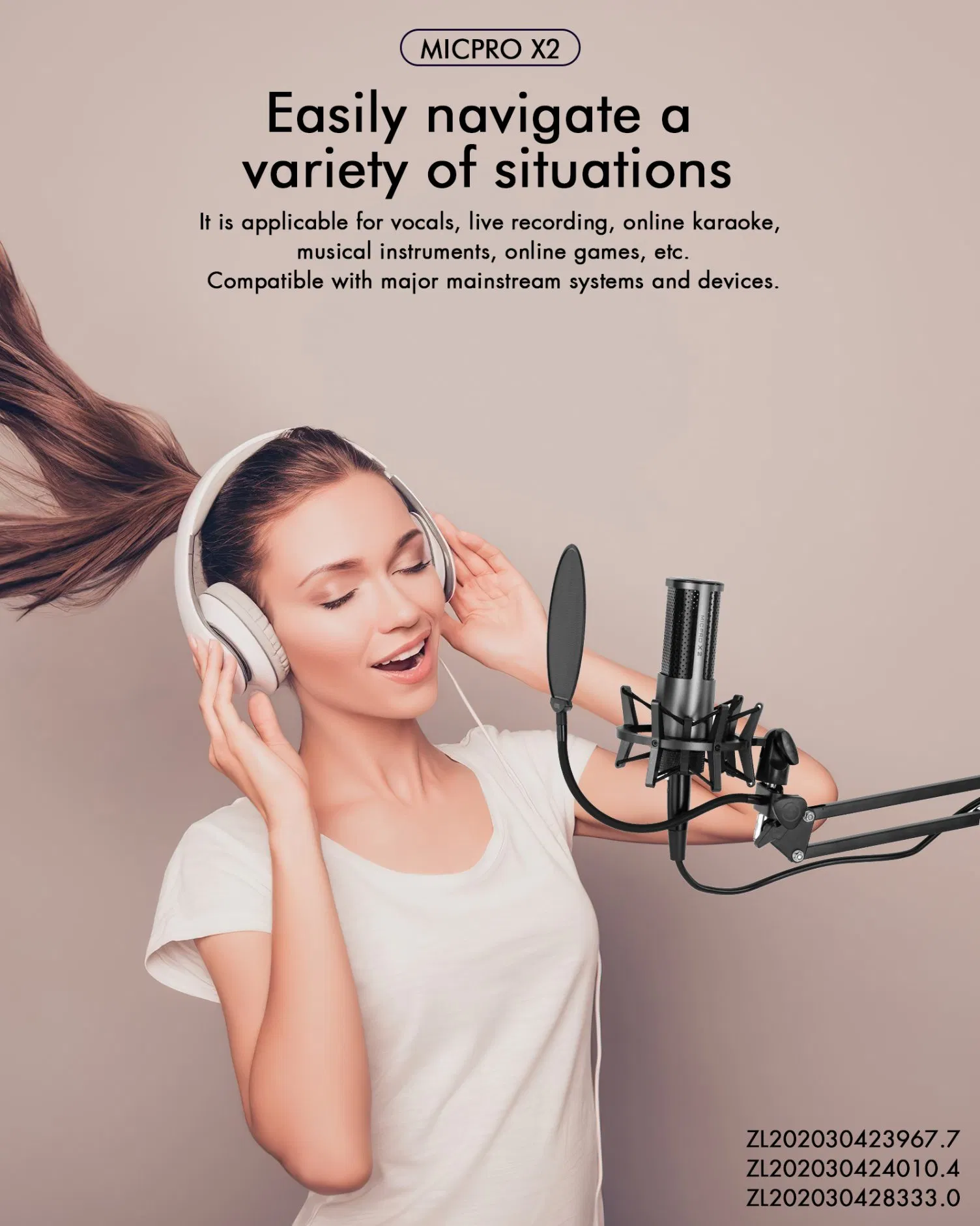 Yanmai X2 Large-Diaphragm Professional Condenser Microphone for Recording, Live Streaming