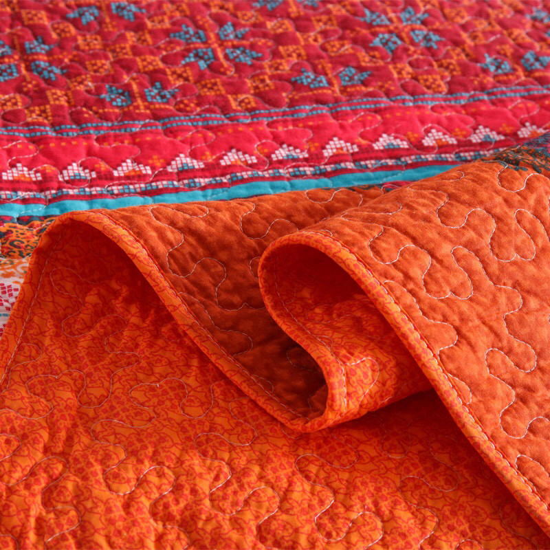 Quilted Bedspread Orange 100% Cotton Home Hotel Textile Printed Quilt Bedroom Bedding Set 2 Soft Pillowcases Queen King Size Bedspread Supplier