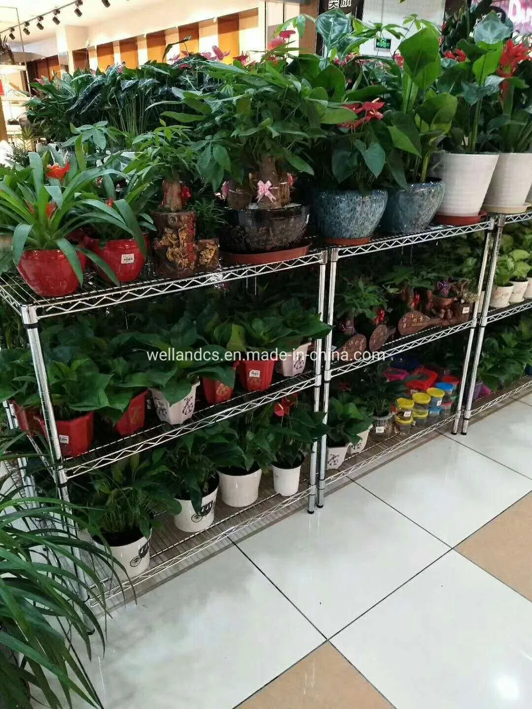 Flower Shop Gardening Rack Outdoor Sturdy Portable Steel Wire Flower Pot Display Shelf
