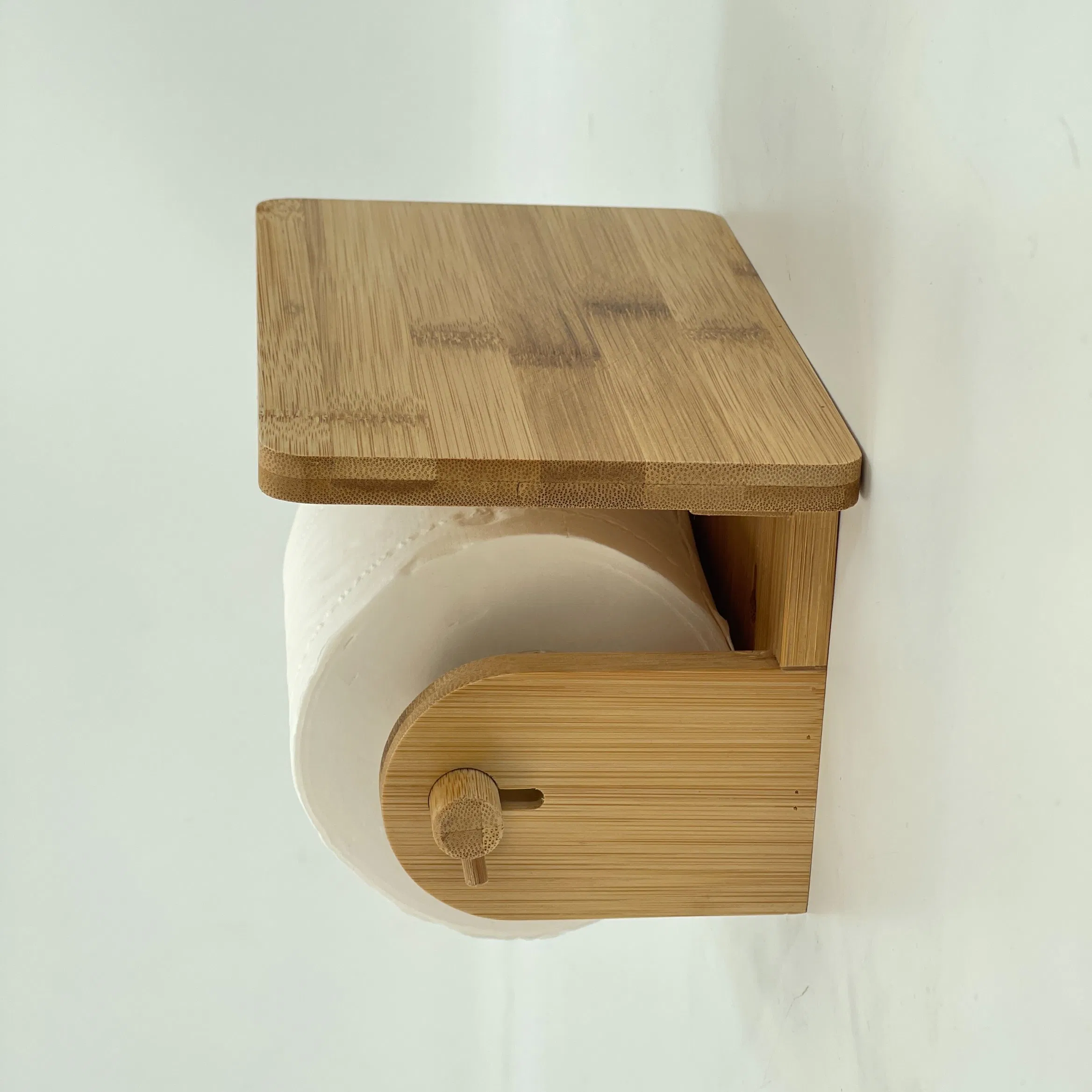 Bamboo Bathroom Toilet Tissue Paper Roll Holder with Shelf Wall Mounted