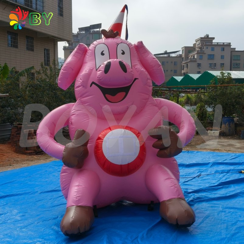 Lovely Giant Shopping Mall Inflatable Pink Pig Cartoon Inflable for Restaurant Decoration