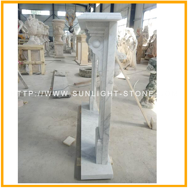 Carved White Carrara Stone Marble Fireplace Mantel