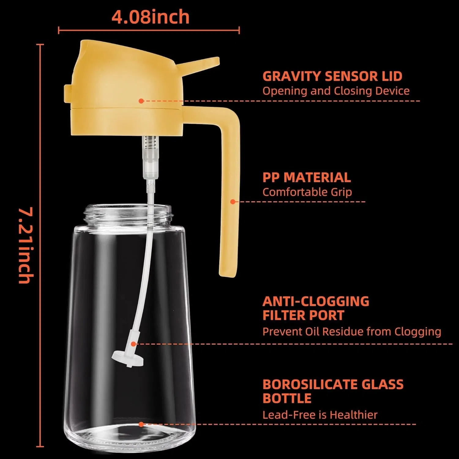 DS-2646OR Kitchen Gadget 2 in 1 Olive Oil Dispenser and Oil Sprayer 16 Oz Olive Oil Bottle, Orange Color Oil Sprayer for BBQ
