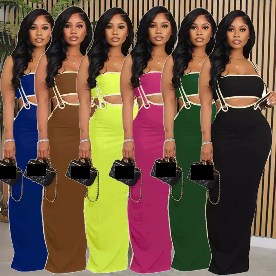 Комплект женский весенний топ без бретелек и юбка длинная