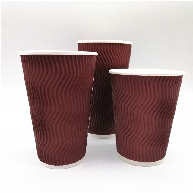 Disposable Custom Logo Ripple Double Wall Paper Coffee Cups with Lids