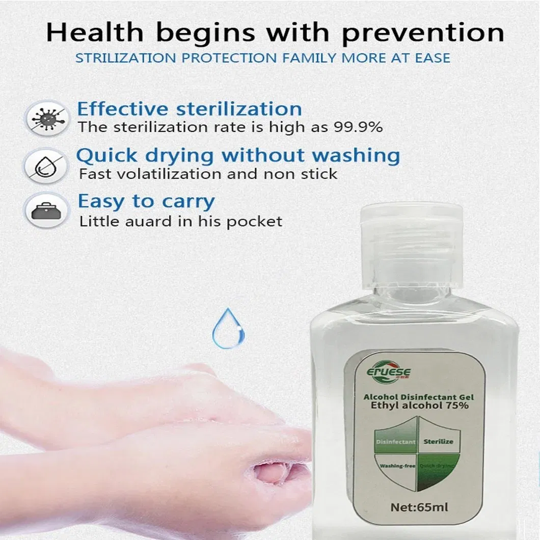 65ml Mini Travel Pocket Moisturizing 75% Alcohol Hand Sanitizer Gel