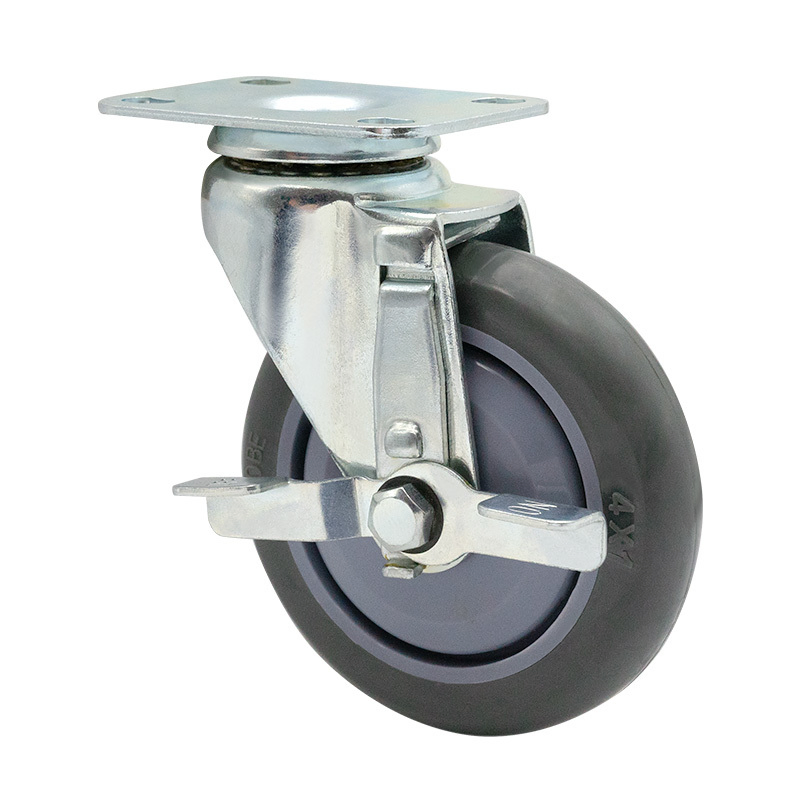 Water Proof Swivel Top Plate Type Brake Artificial Rubber Wheel Caster 4inch