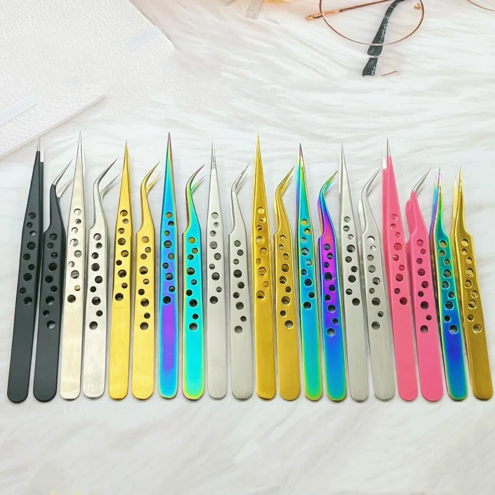 High Precision 9-Hole Top Rated Pointed Best Stainless Steel Tweezers for Eyebrows