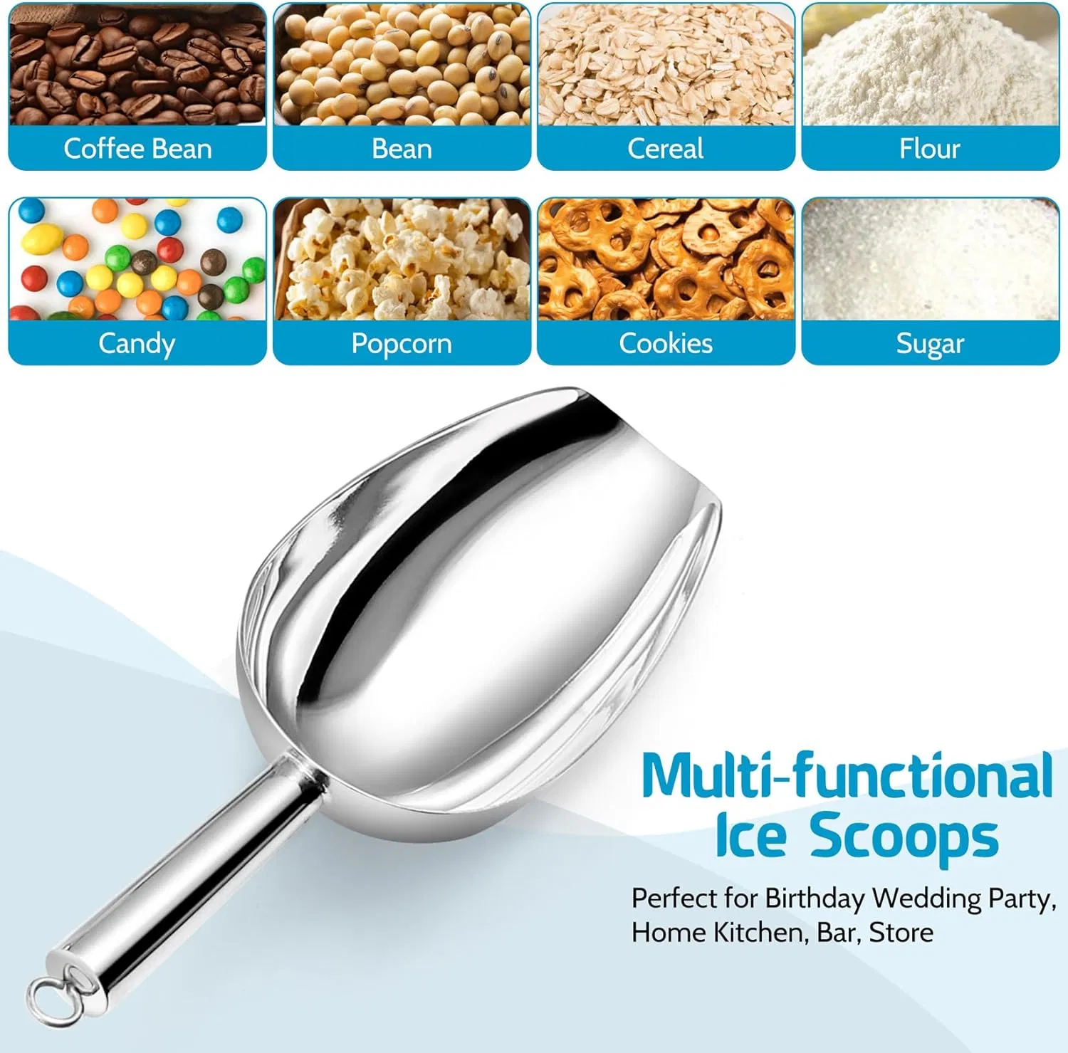 Heavybao High Quality 8oz Stainless Steel Ice Scoop Set for Barware Serving with 1.2mm Thickness