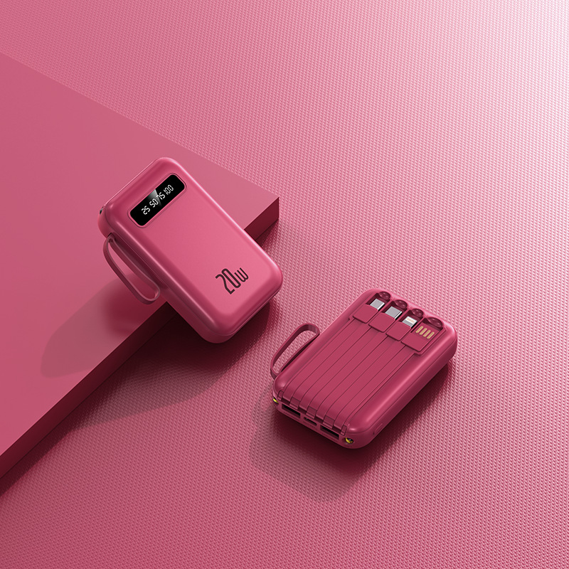 5000mAh Mini Mobile Power Bank with Built-in Cable, Wholesale Offer Large Capacity Customizable Logo for Gifts Cross-Border