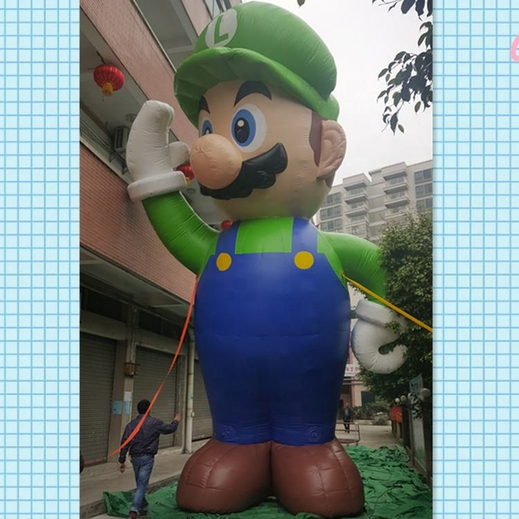 Custom Size Outdoor 7m Tall PVC Super Mario Cartoon Jumbo Inflatable Model Luigi for Advertising Inflatable Bouncer