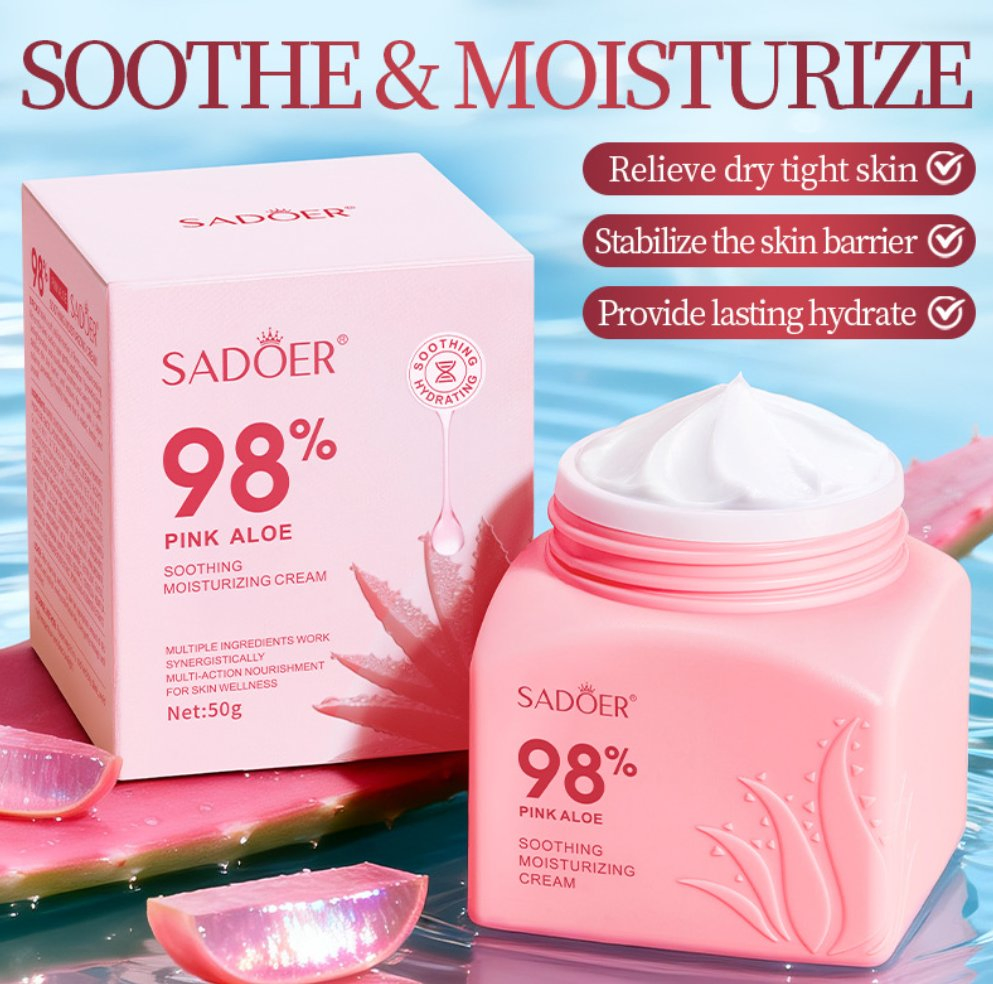 98% Pink Aloe Soothing Face Cream High Quality Long-Lasting Hydrating Skin Care Face Cream Pink Aloe Soothing Moisturizing Serum Face Wash Whitening Cleanser