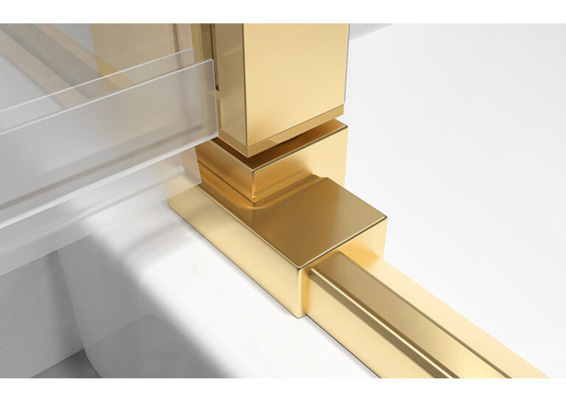 Suez Factory Supply Wholesales Tempered Glass Simple Corner in Door Luxury Gold Shower Enclosure for Hotel Bathroom