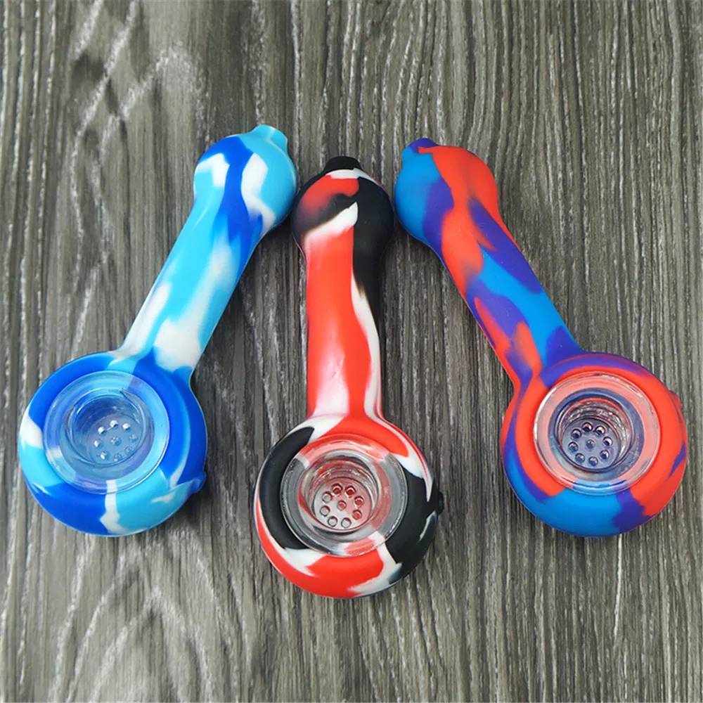 Colorful Newest Portable Tobacco Pipe for Smoking Unbreakable Spoon Hand Pipes with Glass Bowl and Wax Dabber Tool