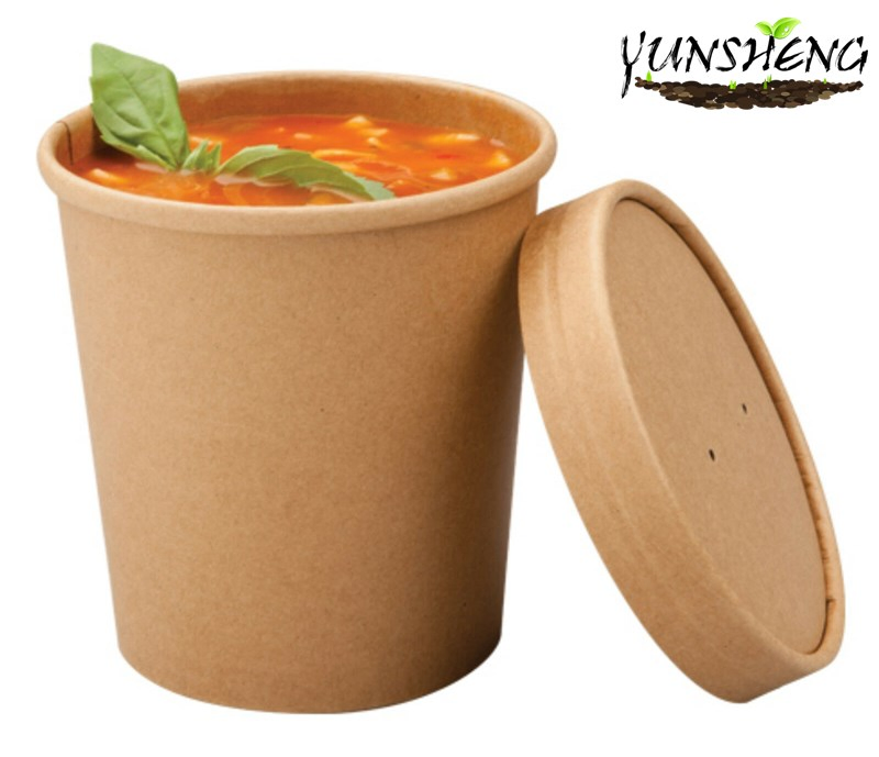 Disposable Takeaway Kraft Paper Soup Cup with PP/Kraft Paper Lid for Soup, Deli, Pasta, Ice Cream, Rice