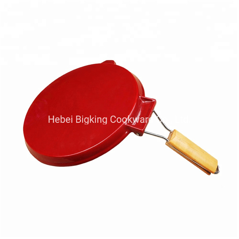 Round Cast Iron Grill Plate Fireplace Plate with Wooden Handle