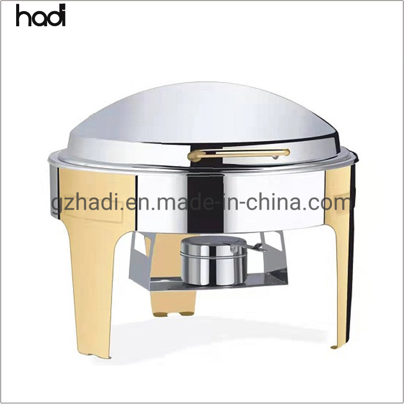 Hotel and Restaurant Supplies Wholesale Buffet Food Warmer Square Gold Chafer Dish Hydraulic Stainless Steel Cheffing Dishes Gold with Big Glass Top