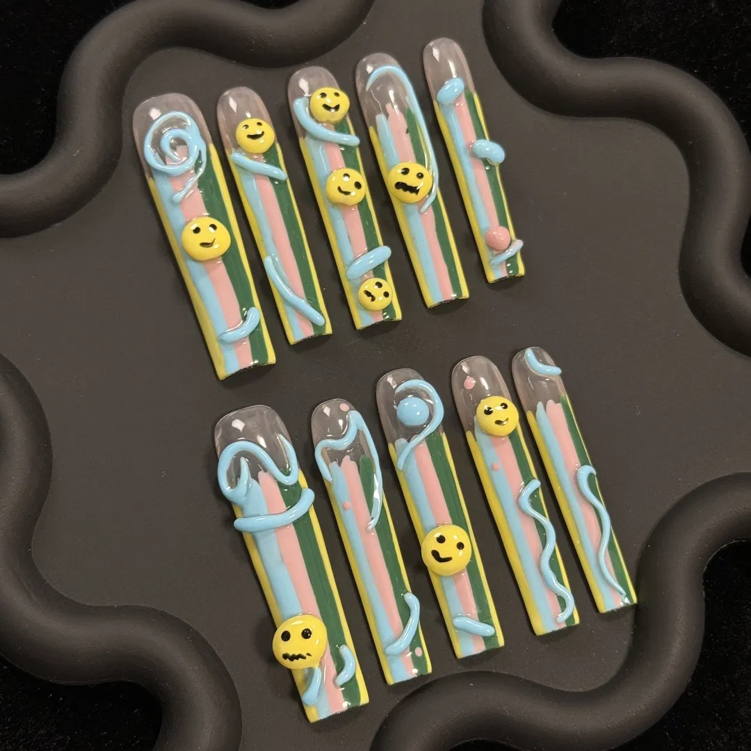 Manufacturers Handmade Custom Private Label Design Luxury Wholesale Colorful Press on Nails Ins Patch Long Coffin Hand Painted False Nails