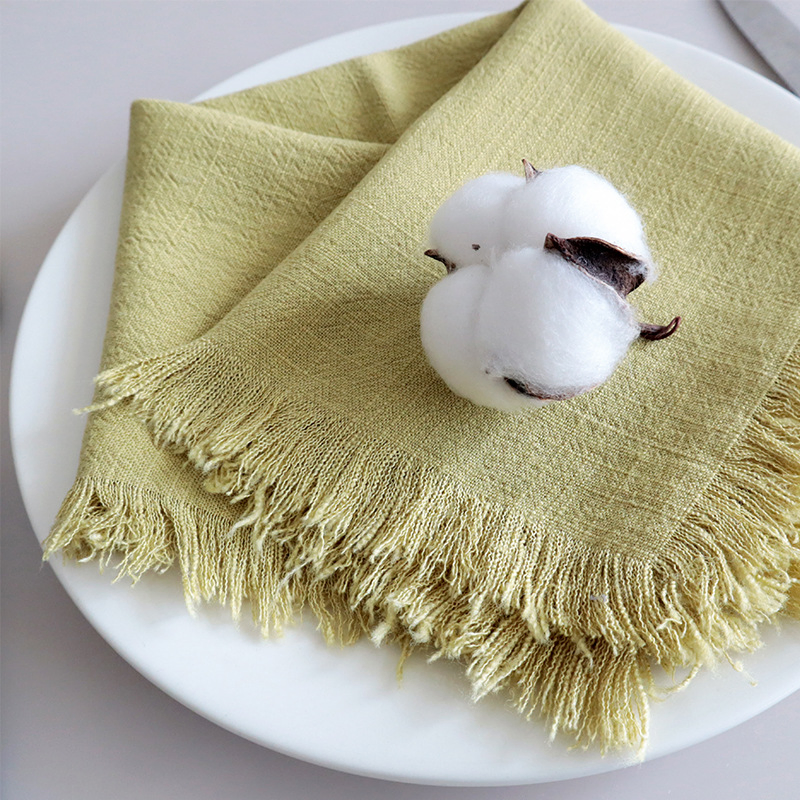 Wholesale Tea Towels with Tassels Household Soft Cotton Linen Kitchen Napkins