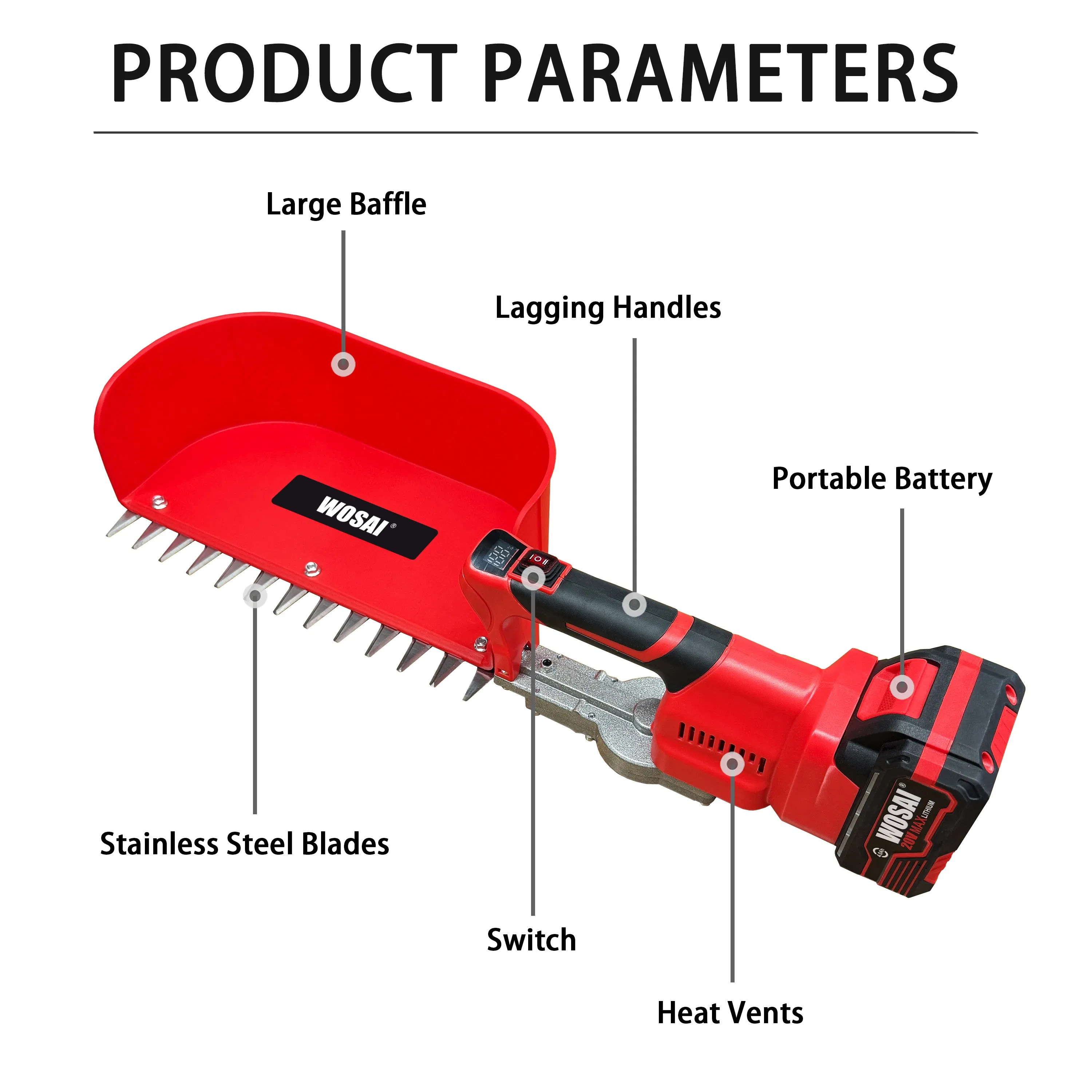 20V Wosai Cordless Brushless Tea Leaf Harvest Hedge Trimmer Grass Trimmer for Garden Yard