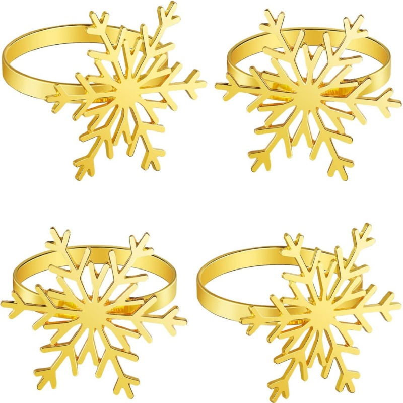 Christmas Snowflake Napkin Rings Gold Napkin Buckle Table Decorations for Festival Parties