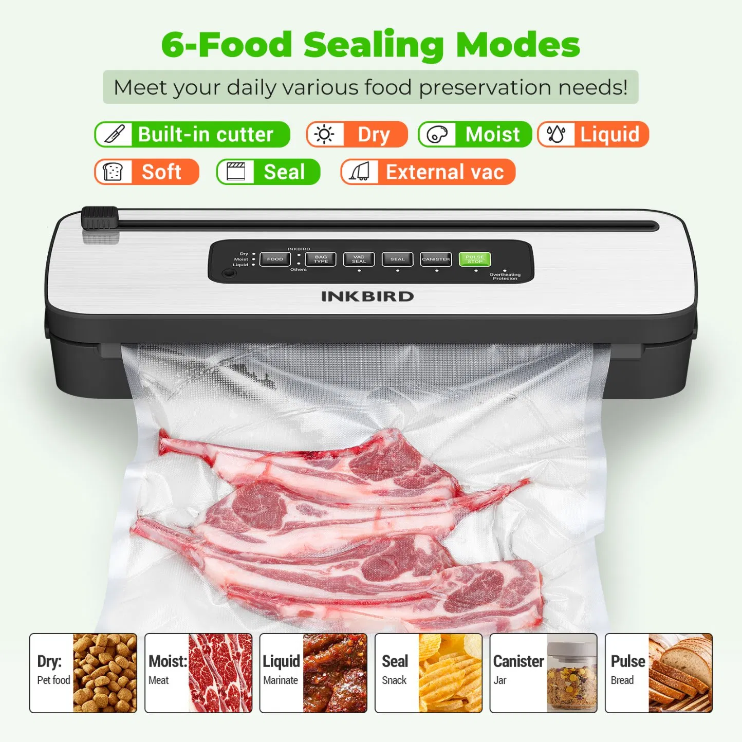 Inkbird Ink-Vs05 Multi-Functional Compact Household Vacuum Sealer with Built-in Cutter
