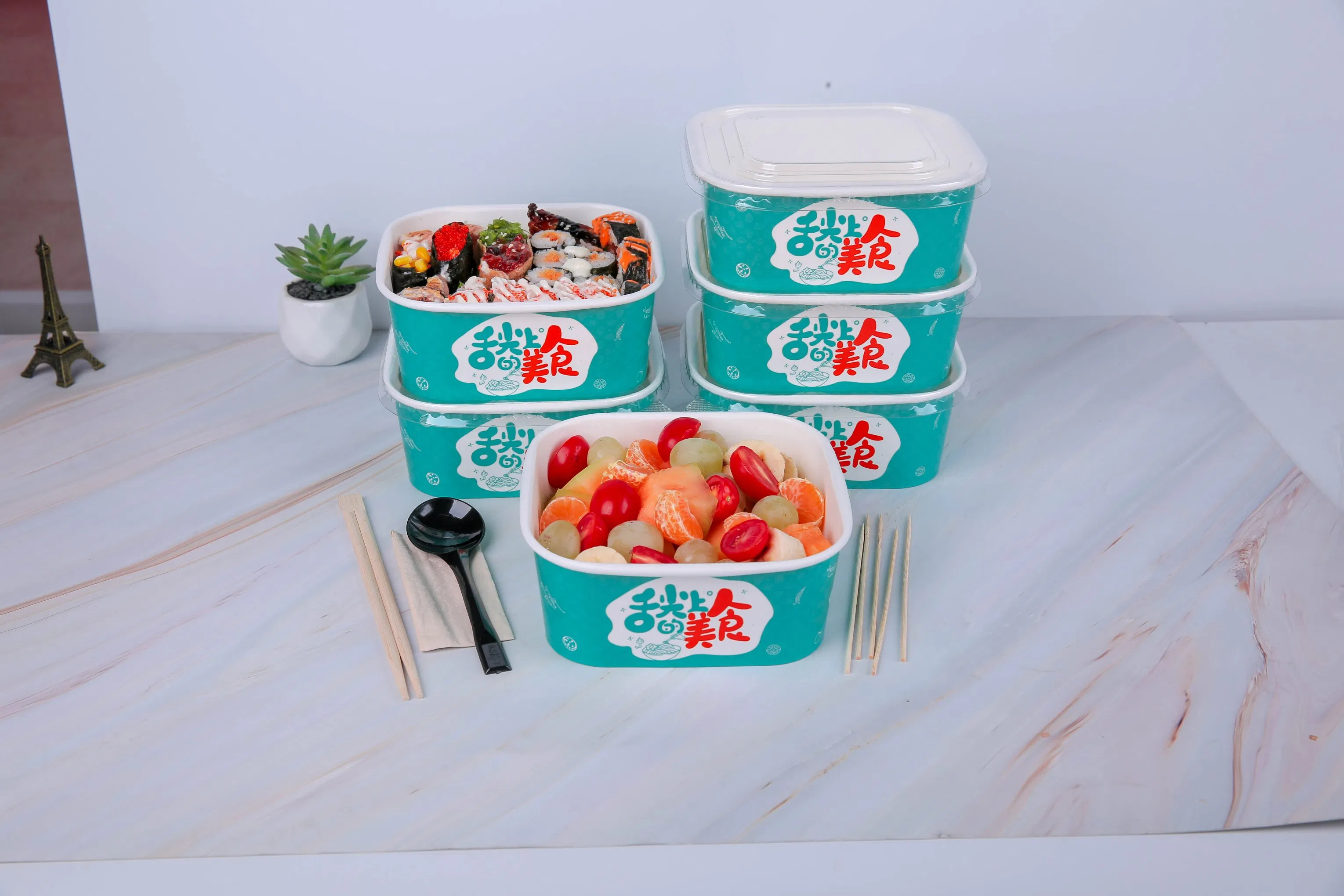 Customizable Square Paper Bowls, Eco-Friendly Disposable for Takeout Food