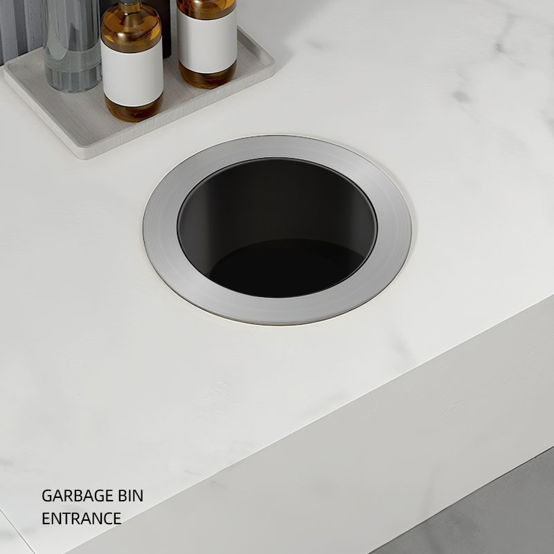 Silver Stainless Steel 304 Waste Bin Commercial Household Countertop Trash Can Embedded Waste Bin Cover